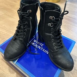 White Mountain Black Lace-Up Ankle Boots